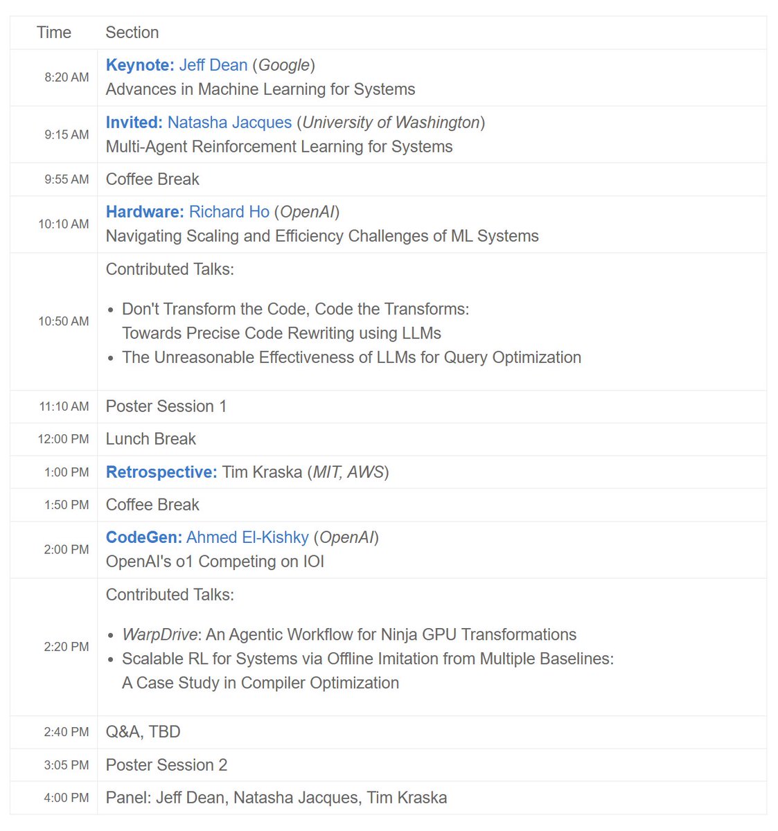 haoran_qiu98's tweet image. ML for Systems workshop (at #neurips2024) schedule is out! Packed with talks on the latest advancements in machine learning for systems! Please check out! #NeurIPS2024 #MLforSystems