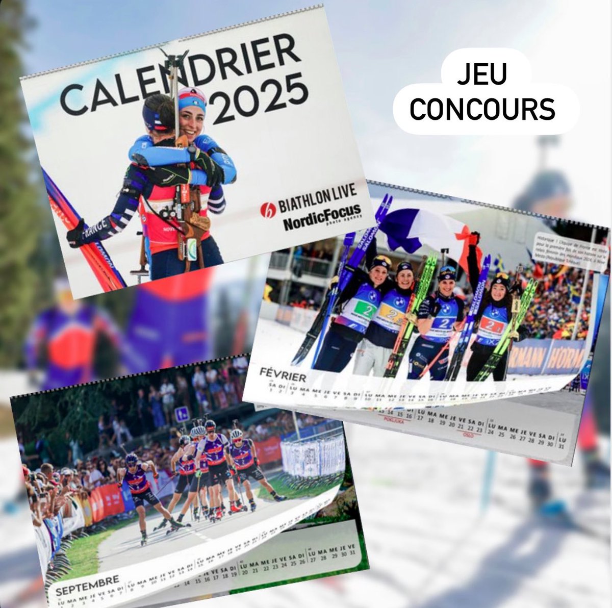 Biathlon_FRA's tweet image. 🎉𝐉𝐞𝐮 𝐜𝐨𝐧𝐜𝐨𝐮𝐫𝐬🎉

Cette année encore, tentez de remporter ce magnifique calendrier 2025 made in @BiathlonLivefr pour s’assurer de ne rien rater de la saison !

Pour participer :
❄️ Retweet 
❄️ Follow @Biathlon_FRA 

🗓️ TAS le 09/12

#Biathlon