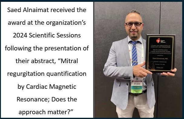 Saed Alnaimat has been recognized as a finalist in the Melvin Judkins Early Career Clinical Investigator Award by the American Heart Association's Council on Cardiovascular Radiology and Intervention (CVRI). 

Congratulations Dr. Alnaimat! <a href="/AHNtoday/">AHN</a>