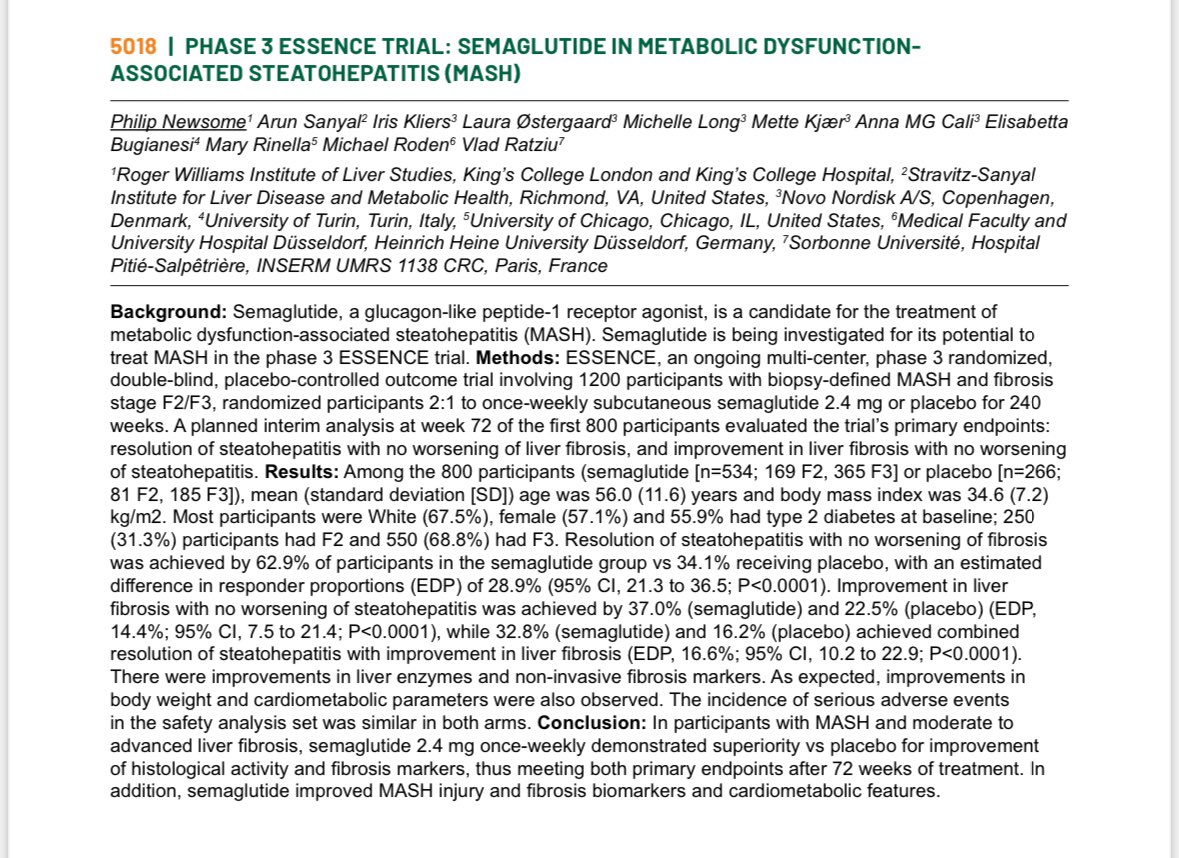 Arun J. Sanyal (@arunjsanyalvcu) on Twitter photo Initial ESSENCE data we shared today at #TLM24 demonstrate that semaglutide 2.4mg slows MASH progression and reverses existing liver damage. The ESSENCE data may represent key findings for patients in the treatment of #MASH. #livertwitter @aasldtweets <a href="/novonordisk/">Novo Nordisk</a> <a href="/phil_newsome7/">Phil Newsome</a> Initial ESSENCE data we shared today at #TLM24 demonstrate that semaglutide 2.4mg slows MASH progression and reverses existing liver damage. The ESSENCE data may represent key findings for patients in the treatment of #MASH. #livertwitter @aasldtweets <a href="/novonordisk/">Novo Nordisk</a> <a href="/phil_newsome7/">Phil Newsome</a>