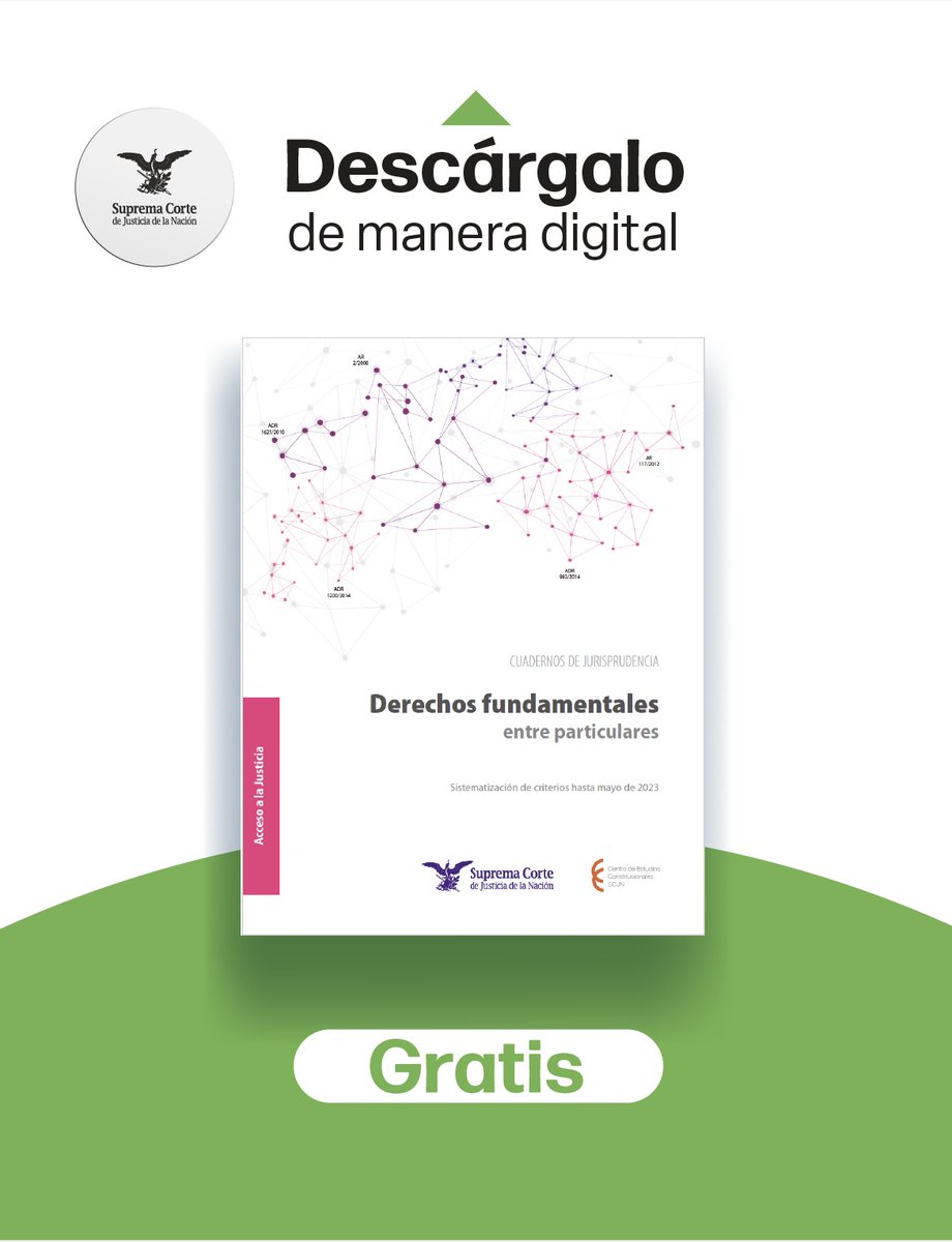 Descarga GRATIS el cuaderno de jurisprudencia del <a href="/CEC_SCJN/">Centro de Estudios Constitucionales</a> 

📘"Derechos fundamentales entre particulares":👉bit.ly/4hMctnb

Conoce las decisiones de #LaCorte cuando un particular alega que otro vulneró sus derechos fundamentales.
