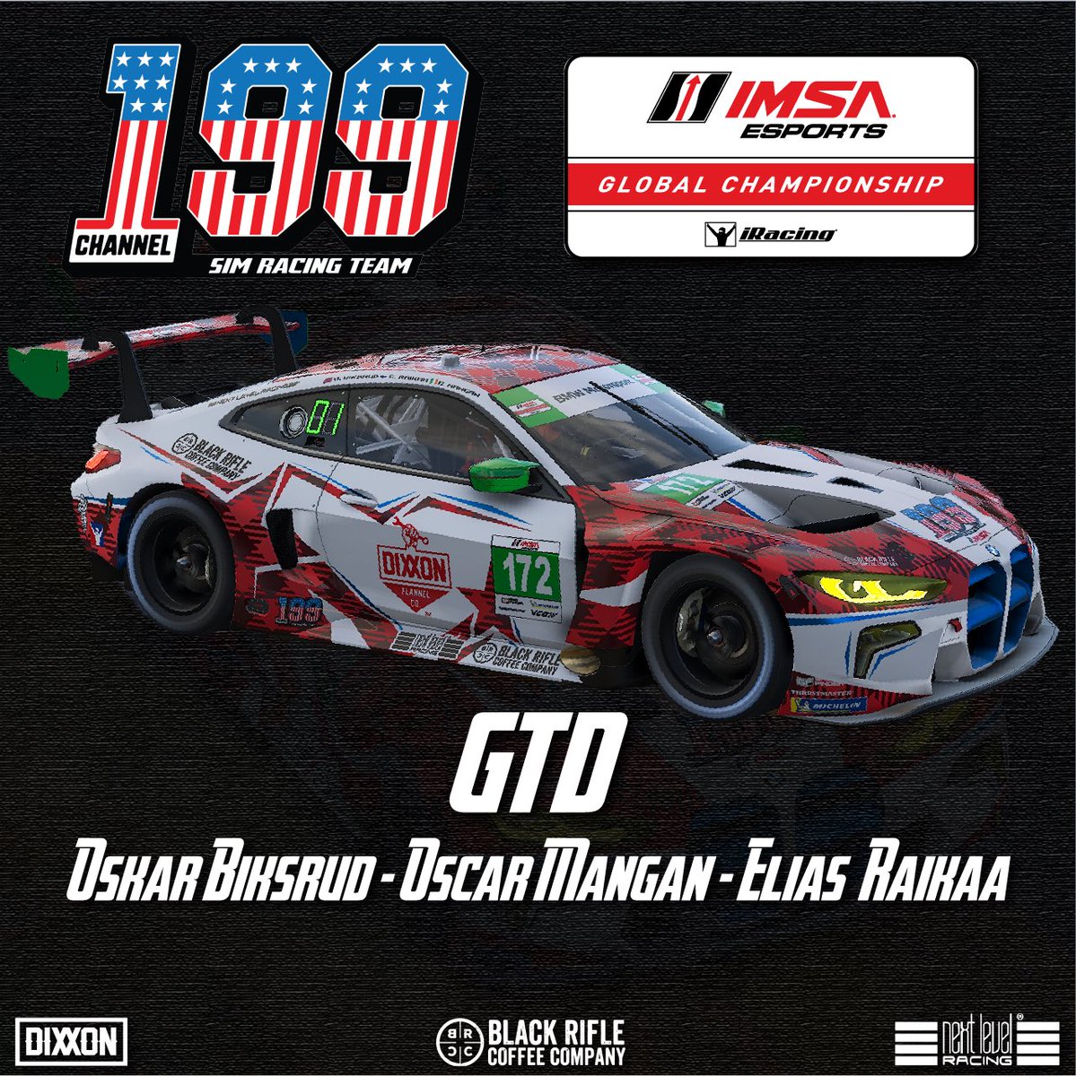 Meet our GTD lineup for the <a href="/IMSA/">IMSA</a> eSports Global Championship: <a href="/OskarBiksrud/">Oskar Biksrud</a>, <a href="/oscarmangan99/">Oscar Mangan</a>, and <a href="/eliasraikaa/">Elias Raikaa</a> will be behind the wheel of the #Channel199 BMW M4 GT3 🏁🏆