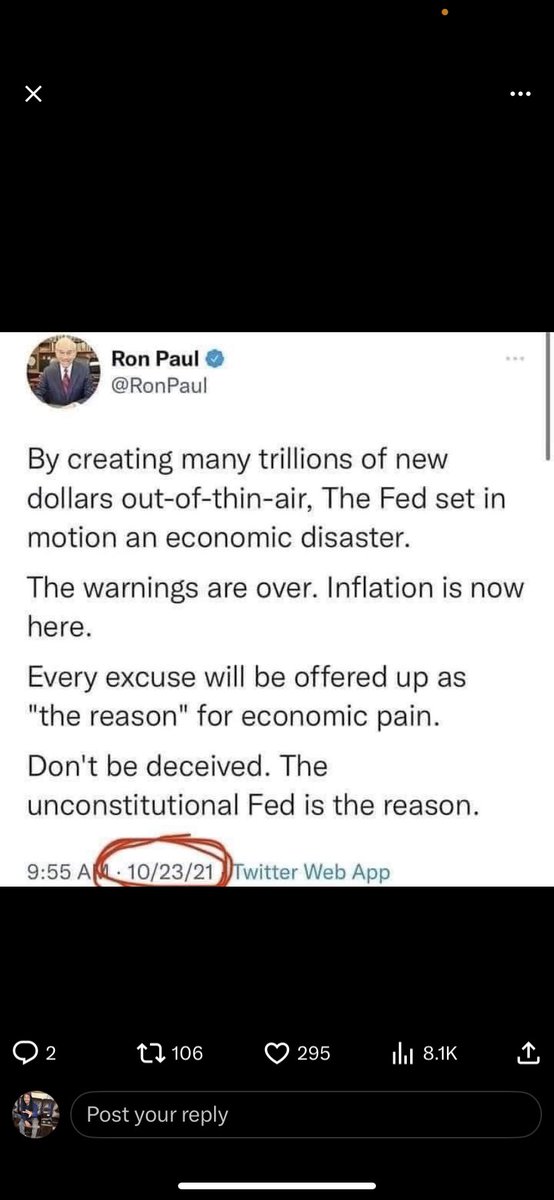 WallSTQuon's tweet photo. @RonPaul warned us back in 2021. 💡

Trillions printed out of thin air ➡️ soaring inflation ➡️ economic pain…. The rest is history

Is it time to rethink the role of the Fed in our economy?
 
#Inflation #EconomicCrisis #PENTAGON #FederalReserve #Accountability #OnlyKash https://t.co/PYM5bFgcdx