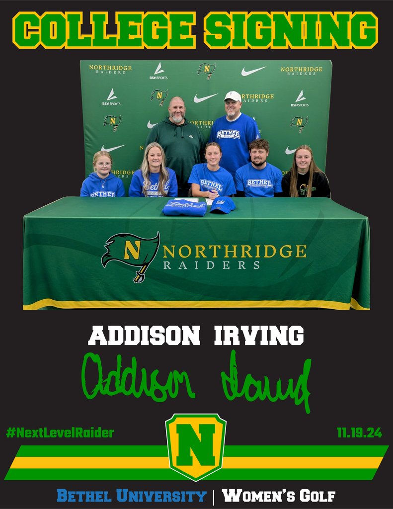 COLLEGE SIGNING✍🏼

Addison Irving🔰 
⛳Women's Golf
📍Bethel University

#NextLevelRaider