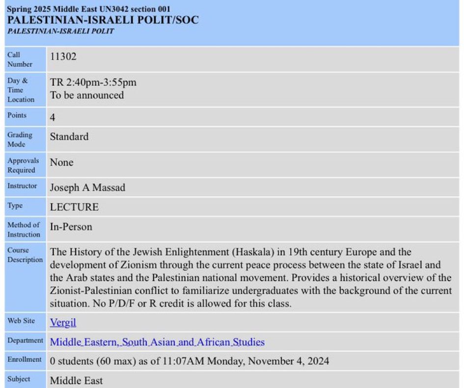 EYakoby's tweet photo. DISGUSTING: Columbia University is offering a course about Zionism taught by Joseph Massad, the professor who described October 7th as "stunning" and "awesome."

American higher education continues to show the country that it is both filled with radicals and a waste of money. https://t.co/TnBwW3qzV3