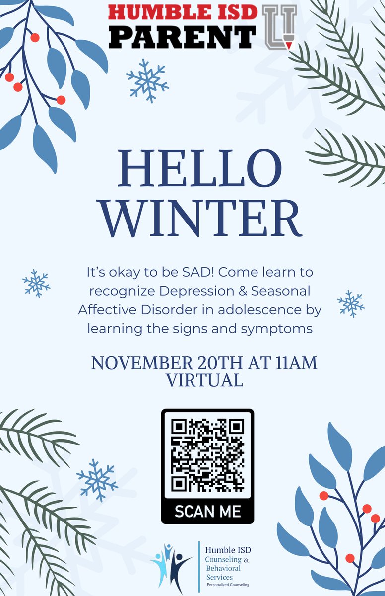 Join <a href="/HumbleISD/">Humble ISD</a> Tameka Johnson on Wednesday, 11/20/24 for an informative Lunch &amp; Learn 11-11:45am. In this presentation you will learn to recognize depression in adolescence by learning the signs and symptoms 🎭 Available in English and Espanol