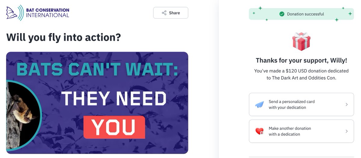 🎉🦇 Thank You from the Bottom of Our Dark Hearts! 🦇🎉
A HUGE shoutout to all the vendors and visitors of <a href="/DarkArtOddities/">Mr. Willy's Dark Art & Oddities</a> for making our Bat Conservation International raffle a fang-tastic success! 🖤🕷️

For more info visit: batcon.org