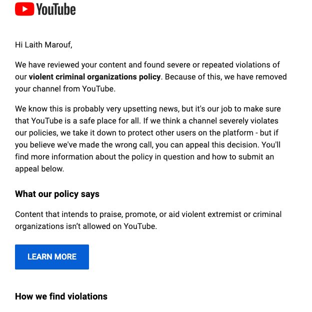 TVFreePalestine's tweet photo. The censors at @YouTube just deleted FPTV's channel without any warning, flagged videos or strikes. 12'000 followers and 3 million views gone in a push of a button. We appealed, but we need your help to get our channel back. Please Help! https://t.co/vDJ6eR9vjO