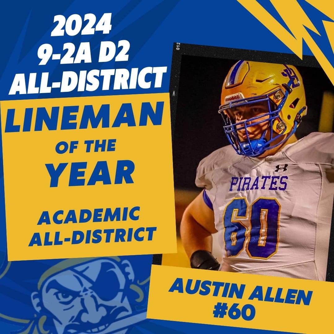 AustinAllenFB's tweet photo. First team All District. Lineman of the Year and Academic All-District 🏴‍☠️ https://t.co/pkiIvDdPq4