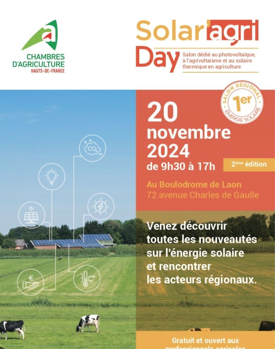 02_nadege's tweet photo. 🚨 Événement à ne pas manquer
               
Elus et Collaborateurs Groupama sont heureux de vous accueillir demain à Laon de 9h30 à 17h au salon régional sur le Solaire Agricole.
Une équipe de professionnels sera présente pour échanger et répondre à toutes vos questions. https://t.co/qBx8V6vRSM
