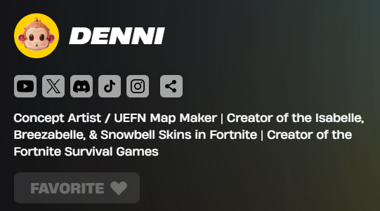 SurvivalGamesFN's tweet photo. You can now FAVORITE Creators in Fortnite!! 👀

If you'd like to support us & our future maps, you can favorite using the link below! ❤️ #UEFN 

🔗: https://t.co/yYKVewwort