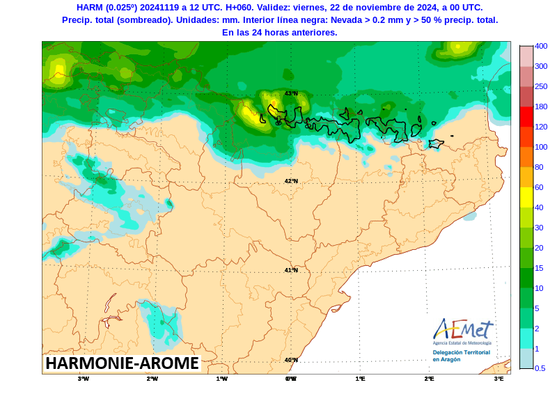 AEMET_Aragon's tweet photo. PCP🌧️MIE 20 y JUE 21 principalmente en caras norte y divisoria de #Pirineos, contorno negro en forma de nieve❄️#cotadenieve⬇️a 1700 m a medianoche mañana pero⬆️de nuevo a 2200 m el viernes, reduciéndose el área de potencial nevada (contorno en blanco) https://t.co/tpM6XKd2k9 https://t.co/jUSiWyk0ra