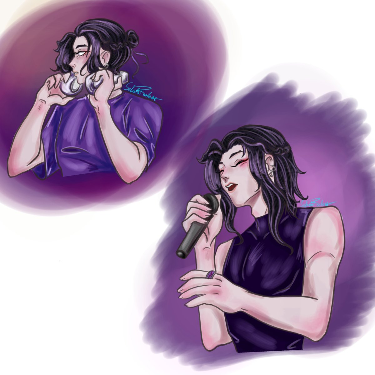 ReclessSelesta's tweet photo. A few more moments from ModernAu, where Jiang Cheng is a ballad singer💜 #SelestaRecless #JiangCheng #Chengxian #WeiWuxian #mdzs #XianCheng #ModernAu https://t.co/jT1GgwHr54