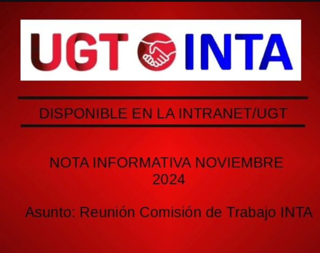 Temas  tratados en la reunión:

-Rutas
-Trabajo a Distancia
-Cafetería
-Remanentes
-OEP
-Comisiones de Servicio

 La información de la reunión está en la INTRANET,carpeta de UGT, sección de Sindicatos.

Sección Sindical UGT-INTA

La unidad y la solidaridad es nuestra fuerza.