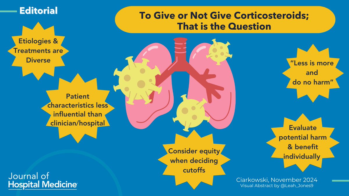 Journal of Hospital Medicine (@jhospmedicine) on Twitter photo 🤔🩺 Treatment of Community Acquired Pneumonia isn’t one-size-fits-all - this editorial breaks down corticosteroid use in CAP treatment.
🔗:doi.org/10.1002/jhm.13…
✍️:@CiarkowskiMD <a href="/ValerieVaughnMD/">Valerie Vaughn</a> <a href="/UofUInternalMed/">University of Utah Department of Internal Medicine</a>
🖼️:#VisualAbstract by <a href="/Leah_Jones9/">Leah Jones, MD</a> 🤔🩺 Treatment of Community Acquired Pneumonia isn’t one-size-fits-all - this editorial breaks down corticosteroid use in CAP treatment.
🔗:doi.org/10.1002/jhm.13…
✍️:@CiarkowskiMD <a href="/ValerieVaughnMD/">Valerie Vaughn</a> <a href="/UofUInternalMed/">University of Utah Department of Internal Medicine</a>
🖼️:#VisualAbstract by <a href="/Leah_Jones9/">Leah Jones, MD</a>