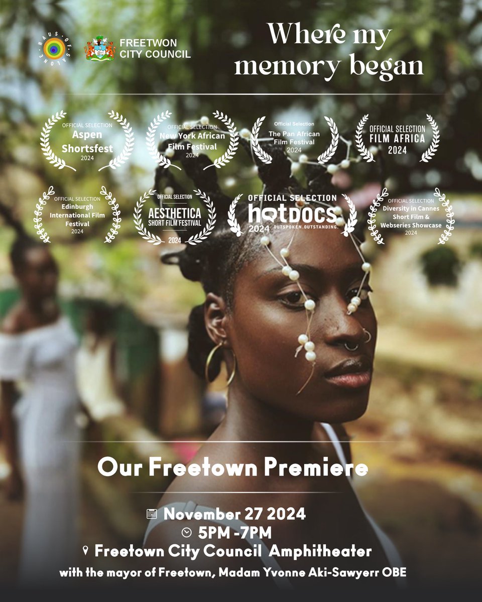 houseof_salone's tweet photo. We are blushing!! 🥰 A premiere at Freetown City Council of Where My Memory Began w/ the Mayor herself, @yakisawyerr 
 
🗓️ WEDNESDAY 27 NOVEMBER 
⏰ 5PM - 7PM 
🎥 Where My Memory Began, a short film in celebration of our 400 yo Cotton Tree 

#SaloneX #SierraLeone 
@FCC_Freetown https://t.co/5ToxlgLrw6