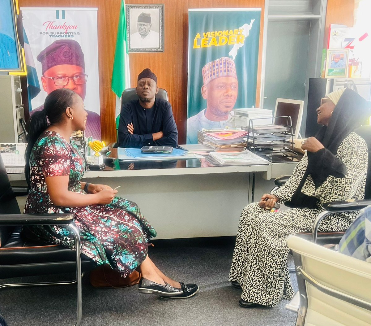 FAWEAfrica's tweet photo. Strengthening Partnerships for Girls' Education!
FAWE Regional Secretariat &amp; @FaweNigeria met with Dr. Garba Umar Pella, Adamawa State Commissioner for Education. He praised FAWE's strides in empowering girls &amp; promoting Gender-Responsive Pedagogy.
#FAWE #EducateToElevate @AsegoC https://t.co/KUDitWEUTP