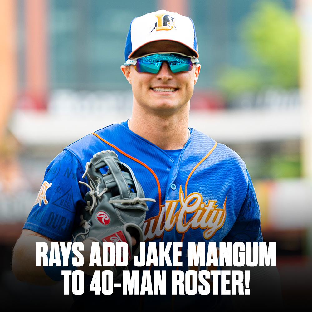 DurhamBulls's tweet image. Congrats to 2024 Bulls outfielder @jakemangum15, who has been added to the Tampa Bay Rays' 40-man roster!