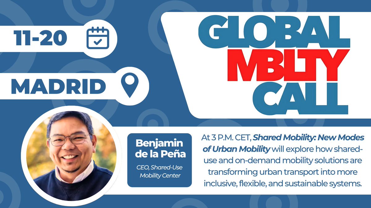 Shared-Use Mobility Center (@sharedusecenter) on Twitter photo Tomorrow at #GlobalMobilityCall24, SUMC's CEO will explore how shared & on-demand mobility models shape urban systems and drive equity, safety, & sustainability. Don’t miss Shared Mobility: New Modes of Urban Mobility at <a href="/Globalmobcall/">Global Mobility Call</a>! Tomorrow at #GlobalMobilityCall24, SUMC's CEO will explore how shared & on-demand mobility models shape urban systems and drive equity, safety, & sustainability. Don’t miss Shared Mobility: New Modes of Urban Mobility at <a href="/Globalmobcall/">Global Mobility Call</a>!