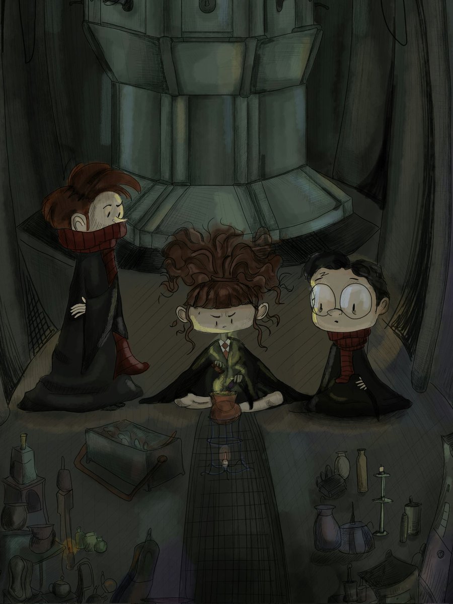 roshanafartii's tweet photo. This is my digital painting inspired by a scene from “Harry Potter and the Chamber of Secrets.Harry, Ron, and Hermione brewing Polyjuice Potion in the bathroom with Moaning Myrtle:) 🧙♂️🧙♀️👻
#HarryPotter #ChamberOfSecrets #MoaningMyrtle #PolyjuicePotion #Illustration #ConceptArt https://t.co/No8RNZYWKA