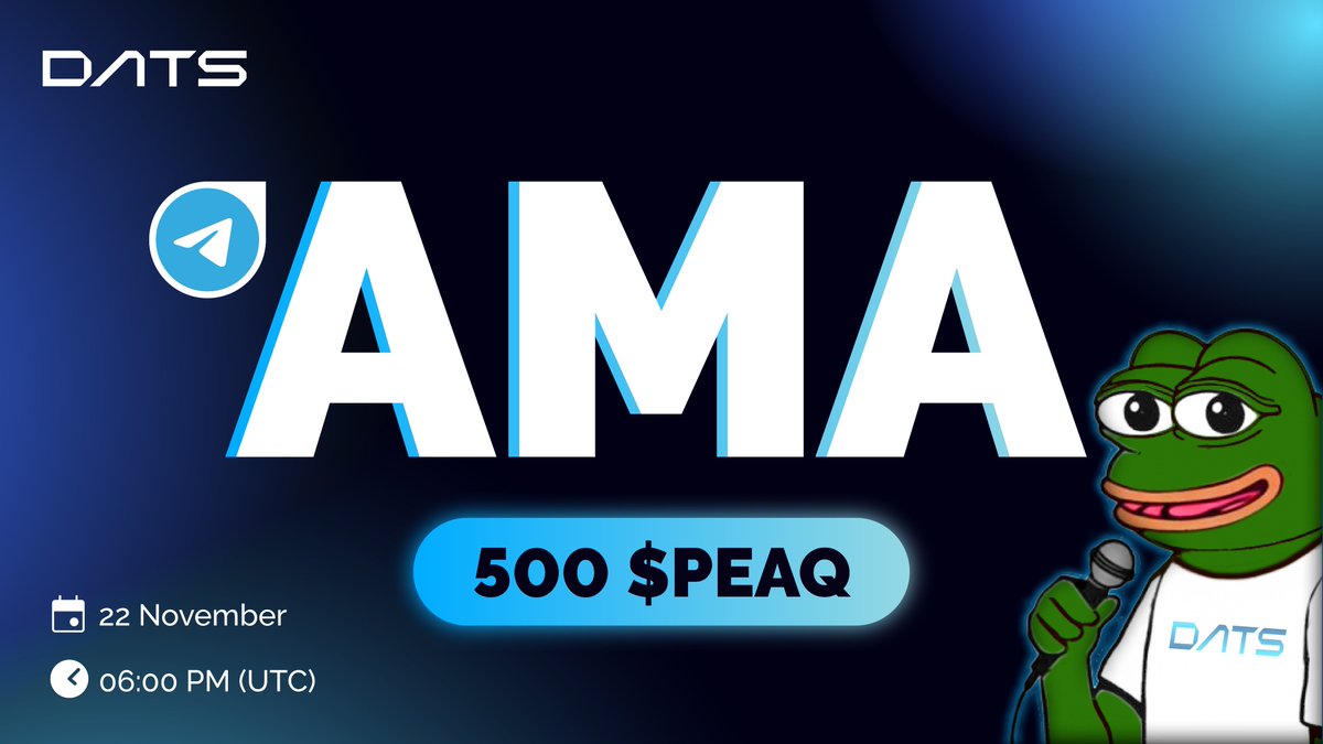 Hey DATS Fam! We are meeting on Telegram for an AMA this Friday at 06:00 PM UTC! 🎙️

Prepare your questions 📝, submit them at event time 💬 and win $PEAQ prizes! 💰

📍TG: t.me/datsprojectoff…
