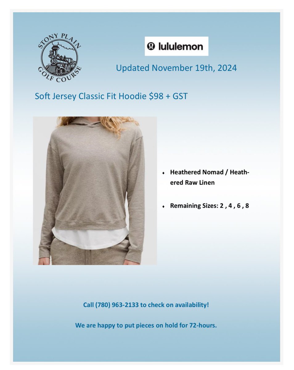 The Stony Plain proshop has some great new lululemon arrivals for the Winter / Holidays. View the 16-page catalogue at: GolfStonyPlain.com/pro-shop

Avoid the mall mayhem and choo choo choose <a href="/GolfStonyPlain/">Stony Plain GC</a> instead.