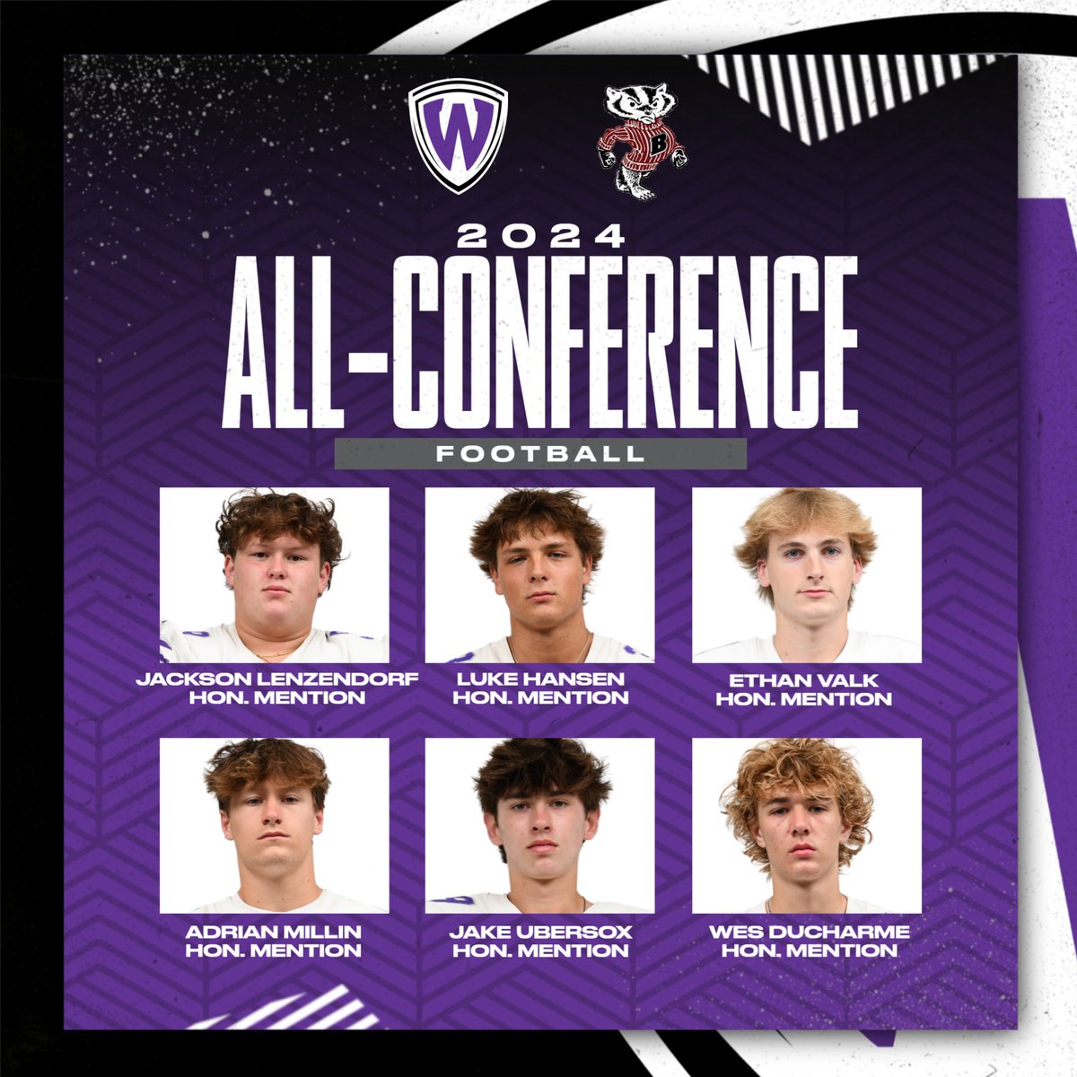 Warrior Media (@wm_whs) on Twitter photo On the defensive side, six <a href="/WHSWarriorsFB/">Waunakee Football</a> players were named Badger Large Honorable Mention All-Conference:
Jackson Lenzendorf, Luke Hansen, Ethan Valk, Adrian Millin, Jake Ubersox, & Wes DuCharme
#waunakeeway On the defensive side, six <a href="/WHSWarriorsFB/">Waunakee Football</a> players were named Badger Large Honorable Mention All-Conference:
Jackson Lenzendorf, Luke Hansen, Ethan Valk, Adrian Millin, Jake Ubersox, & Wes DuCharme
#waunakeeway