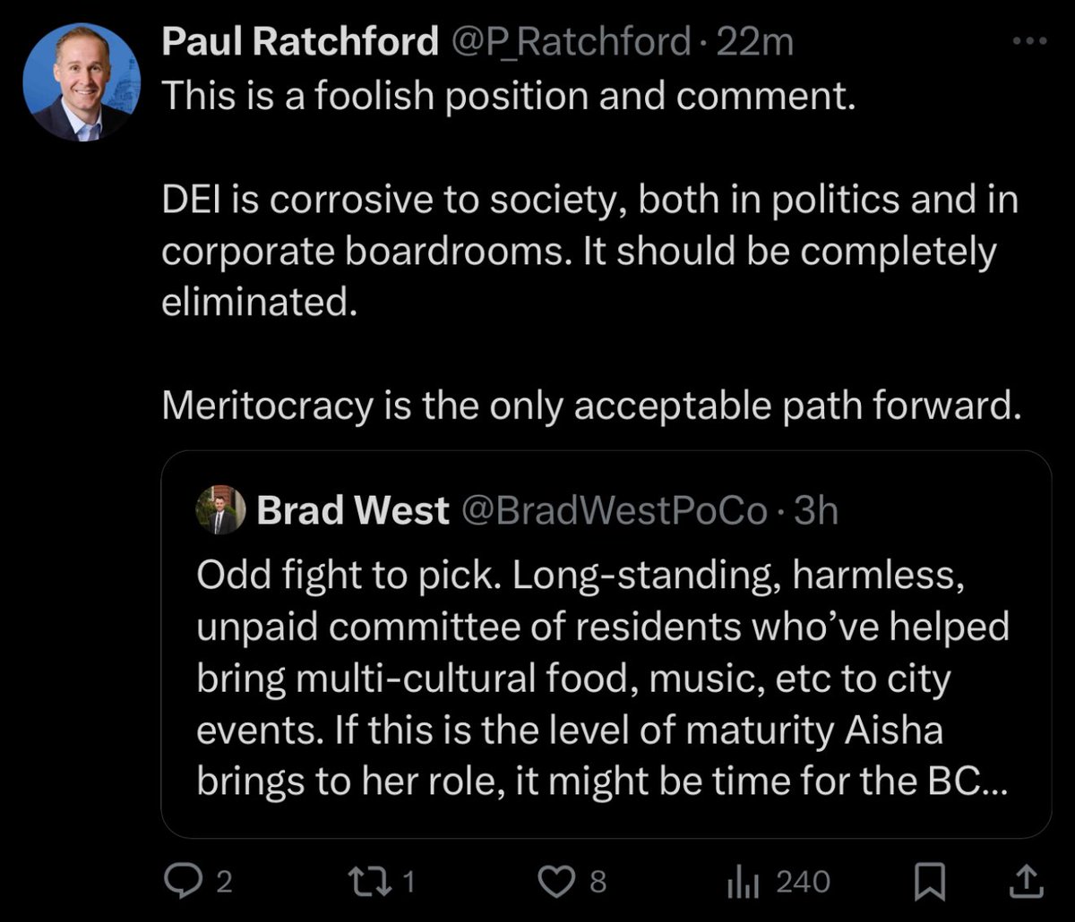Your party ran Brent Chapman as the best possible candidate in Surrey South.

Perhaps sit out lecturing the province’s most popular mayor on mErItOcRacY.