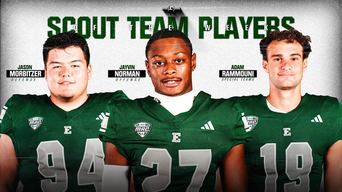 Eastern Michigan Football (@emufb) on Twitter photo Week 11 vs Buffalo Scout Team Players of the Week are...
Offense: <a href="/baybaynorman21/">jayvin norman</a>
Defense: <a href="/JasonMorbitzer/">Jason Morbitzer</a>
Special Teams: <a href="/AdamRammouni5/">Adam Rammouni</a>
#ETOUGH ⛓️ #BET Week 11 vs Buffalo Scout Team Players of the Week are...
Offense: <a href="/baybaynorman21/">jayvin norman</a>
Defense: <a href="/JasonMorbitzer/">Jason Morbitzer</a>
Special Teams: <a href="/AdamRammouni5/">Adam Rammouni</a>
#ETOUGH ⛓️ #BET
