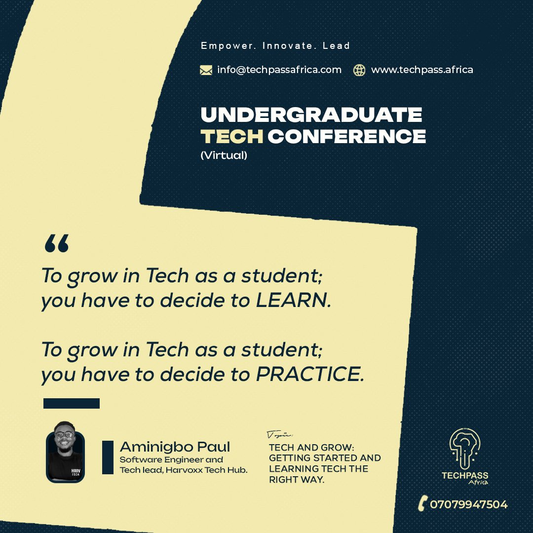 techpass_africa's tweet image. Did you miss the UNDERGRADUATE TECH CONFERENCE (UTC2024)?

Don&apos;t worry, we won&apos;t be stingy 

Check out some nuggets from one of our speakers, @Aminigbo_

Which speaks to you?

#UTC24 #techpassafrica #techpasscampusprogram #TechEducation #techpass #AfricaRising #TCP #community
