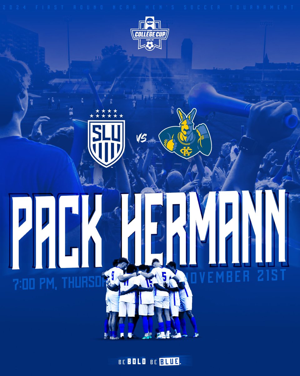 Billiken fans, come help us pack Hermann Stadium for the First Round of the 2024 NCAA Men’s Soccer Tournament.

Get your tickets now, and help us pack Hermann Stadium as we take on Kansas City.  ⤵️

🎟️ tinyurl.com/yjwdj6en

#BeBold #BeBlue 🔵