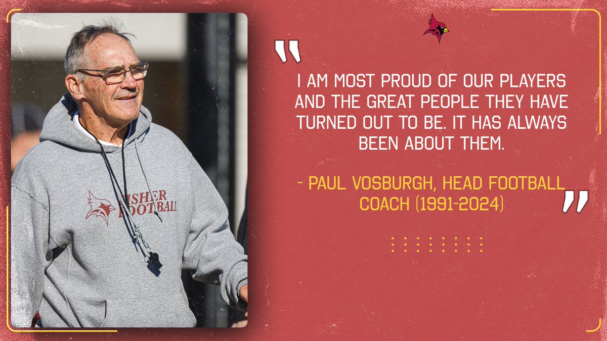 After more than three decades of excellence on and off the field, St. John Fisher University head football coach Paul Vosburgh announced his retirement on Tuesday.

Full release: sjfathletics.com/news/2024/11/1…