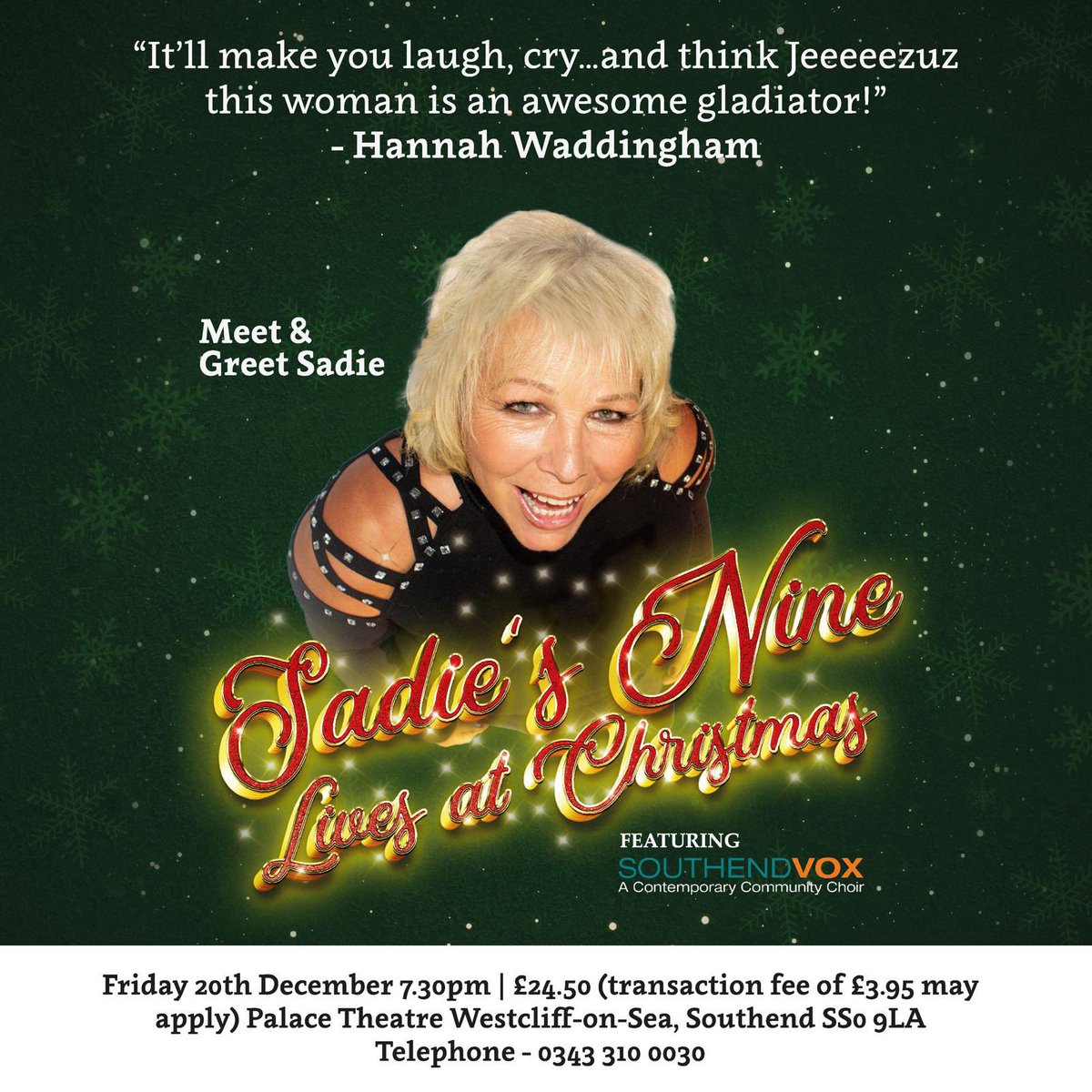 Coming soon to a theatre near you! Laughs, songs, tears, backstage stories from <a href="/hanwaddingham/">Hannah Waddingham.</a> <a href="/TeamShaneRichie/">TEAM SHANE RICHIE</a> <a href="/RichardAArnold/">Richard Arnold</a> &amp;  <a href="/SouthendTheatre/">Southend Theatres</a> Palace theatre 29th December  <a href="/SOUTHENDVOX/">Southend Vox</a>  #choir #dogs #magic the lot!!