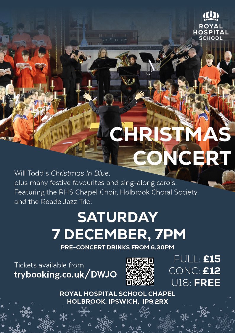 Music at RHS (@rhs_music) on Twitter photo Tickets are now on sale for the <a href="/RHSSuffolk/">Royal Hospital School</a> #Christmas Concert.
🎄 🎵
trybooking.com/uk/DWJO Tickets are now on sale for the <a href="/RHSSuffolk/">Royal Hospital School</a> #Christmas Concert.
🎄 🎵
trybooking.com/uk/DWJO