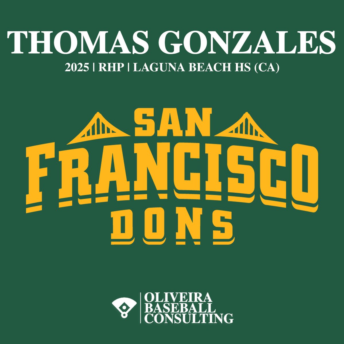 OBC_Recruits's tweet photo. Congrats to Thomas Gonzales on his commitment to the University of San Francisco. The Dons are going to enjoy having him in their program. Fired up for the Gonzales family! #USF #DiamondDons #WCC #Committed #OBC https://t.co/E6mRE304Ld