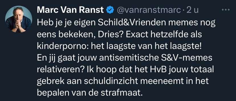 Nee professor, 
een meme, een karikatuur, hoe grof ook, is nog in geen 100 jaar hetzelfde als beelden waarop kinderen verkracht worden.
Ik ga u proberen uitleggen waarom.
Het is ene is een meme, een karikatuur.
Het andere is een beeld waarop een kind verkracht wordt.
Snap je dit?