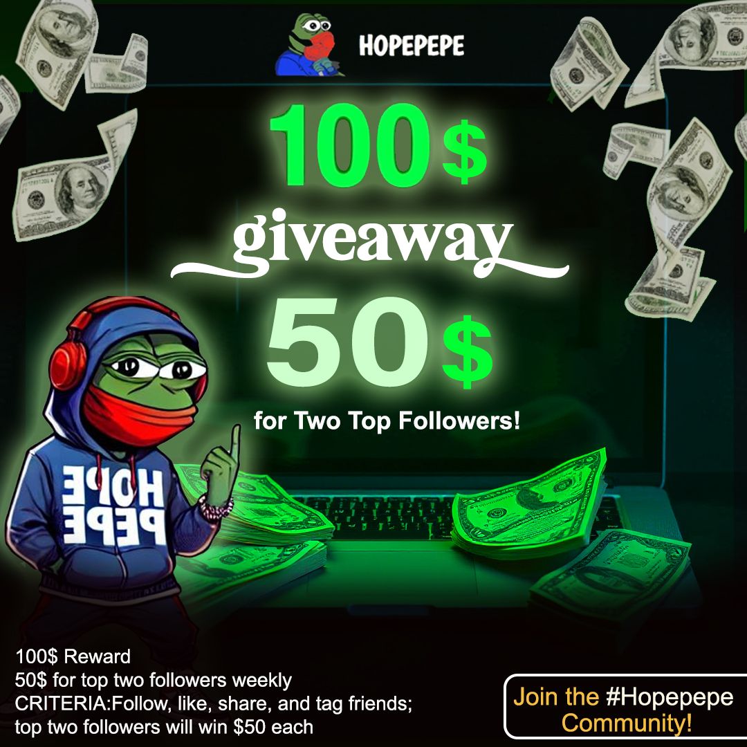 📢 Her Hafta İki Takipçimize 50$ Hediye! 🚀 #Hopepepe Topluluğuna Katılın!

Her hafta 50$ kazanma şansı ister misiniz? Çok kolay – bu gönderiyi beğenin ve arkadaşlarınızla paylaşın. Ayrıca, tüm sosyal medya kanallarımızı takip ederek bonus girişler elde edebilirsiniz