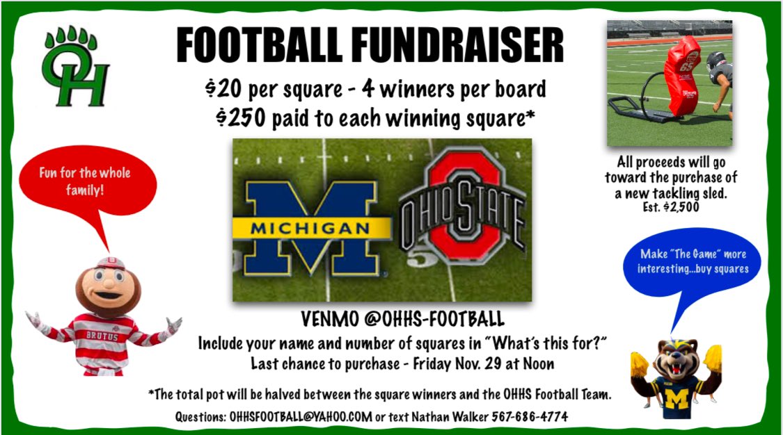 Ottawa Hills Football (@ohillsfootball) on Twitter photo Attn Green Bear Nation. Hereās a chance to support the Bears and possibly get bragging rights. Pass the word.
<a href="/beecee419/">Coach Brandon Carter</a> <a href="/OH_Boosters/">Ottawa Hills Athletic Boosters</a> Attn Green Bear Nation. Hereās a chance to support the Bears and possibly get bragging rights. Pass the word.
<a href="/beecee419/">Coach Brandon Carter</a> <a href="/OH_Boosters/">Ottawa Hills Athletic Boosters</a>