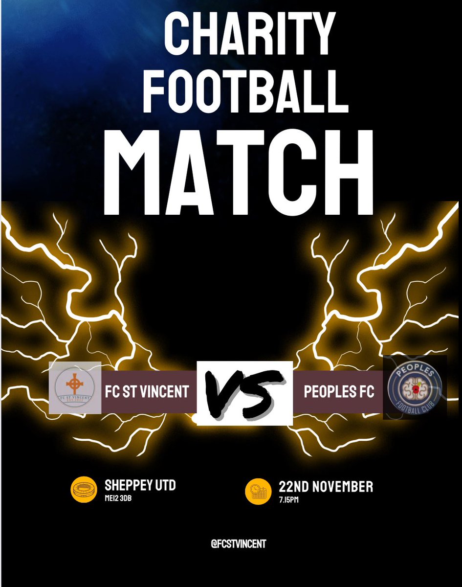 FC St Vincent (@fcstvincent) on Twitter photo 🚨FRIDAY NIGHT FOOTBALL DOWN ON THE ISLAND🚨
Join us down at <a href="/SheppeyUFC/">Sheppey United FC</a> for what will be a tasty charity fixture vs <a href="/peoples_fc/">The Peoples FC (MHM.)🧠🗣#Mentalheathmatters.</a>
<a href="/CFWpod/">Charity Football Weekly</a> <a href="/KentOnlineSport/">KentOnline Sport</a> <a href="/ksnfootball/">Kent Football News</a> <a href="/KENTSPORTSNEWS/">KENT SPORTS NEWS</a>
Free Entry and Bar will open 🍺🍻🍺 🚨FRIDAY NIGHT FOOTBALL DOWN ON THE ISLAND🚨
Join us down at <a href="/SheppeyUFC/">Sheppey United FC</a> for what will be a tasty charity fixture vs <a href="/peoples_fc/">The Peoples FC (MHM.)🧠🗣#Mentalheathmatters.</a>
<a href="/CFWpod/">Charity Football Weekly</a> <a href="/KentOnlineSport/">KentOnline Sport</a> <a href="/ksnfootball/">Kent Football News</a> <a href="/KENTSPORTSNEWS/">KENT SPORTS NEWS</a>
Free Entry and Bar will open 🍺🍻🍺