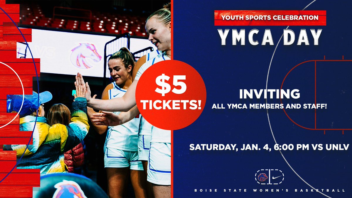 Woohoo! 🏀 Boise State University is offering YMCA members discounted basketball tickets for the game against UNLV on January 4! 
⁠
Members can get tickets for as low as $5! Claim your seat now, while they last. ⁠
⁠
Buy your ticket! ➡️ tvfy.info/3CChui8