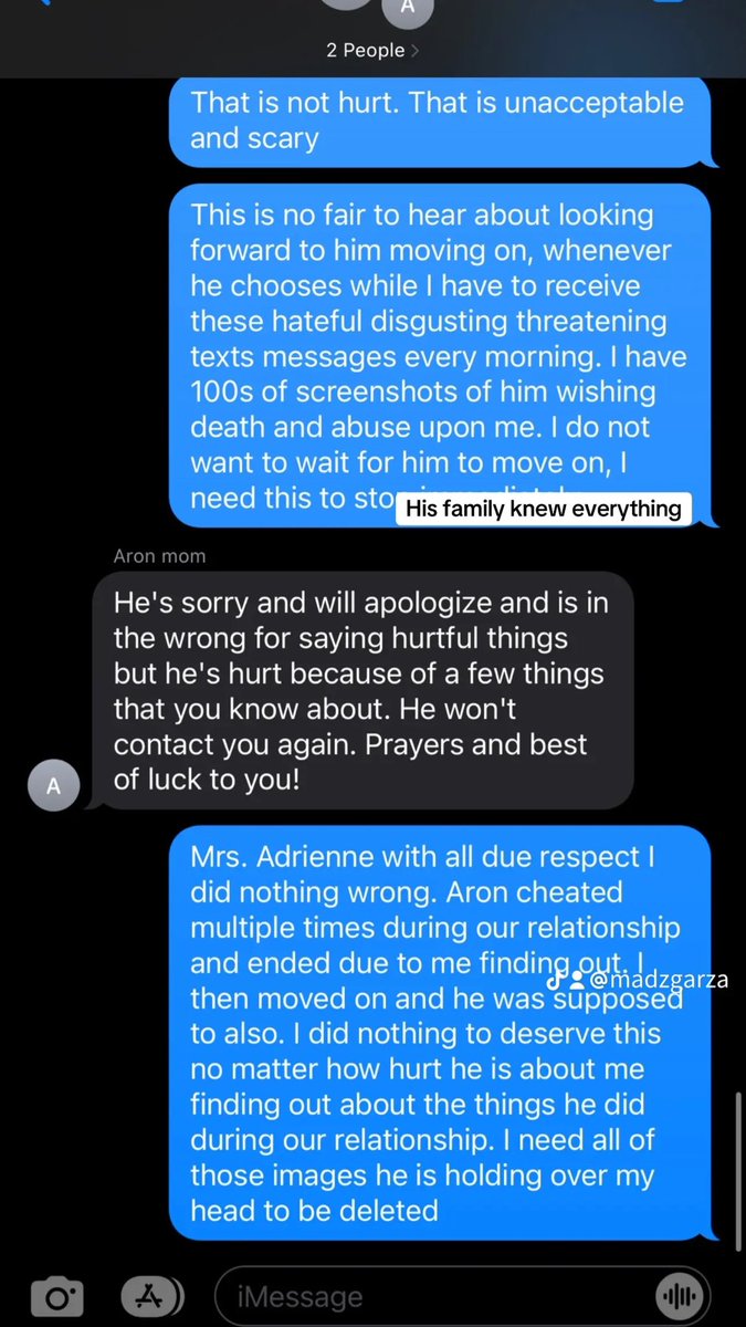 madzgarza's tweet photo. Parents with his convo, they did nothing, told me they would “pray for me” and threats got worse. Started using his business account to harass me. https://t.co/EEyp2o88I6