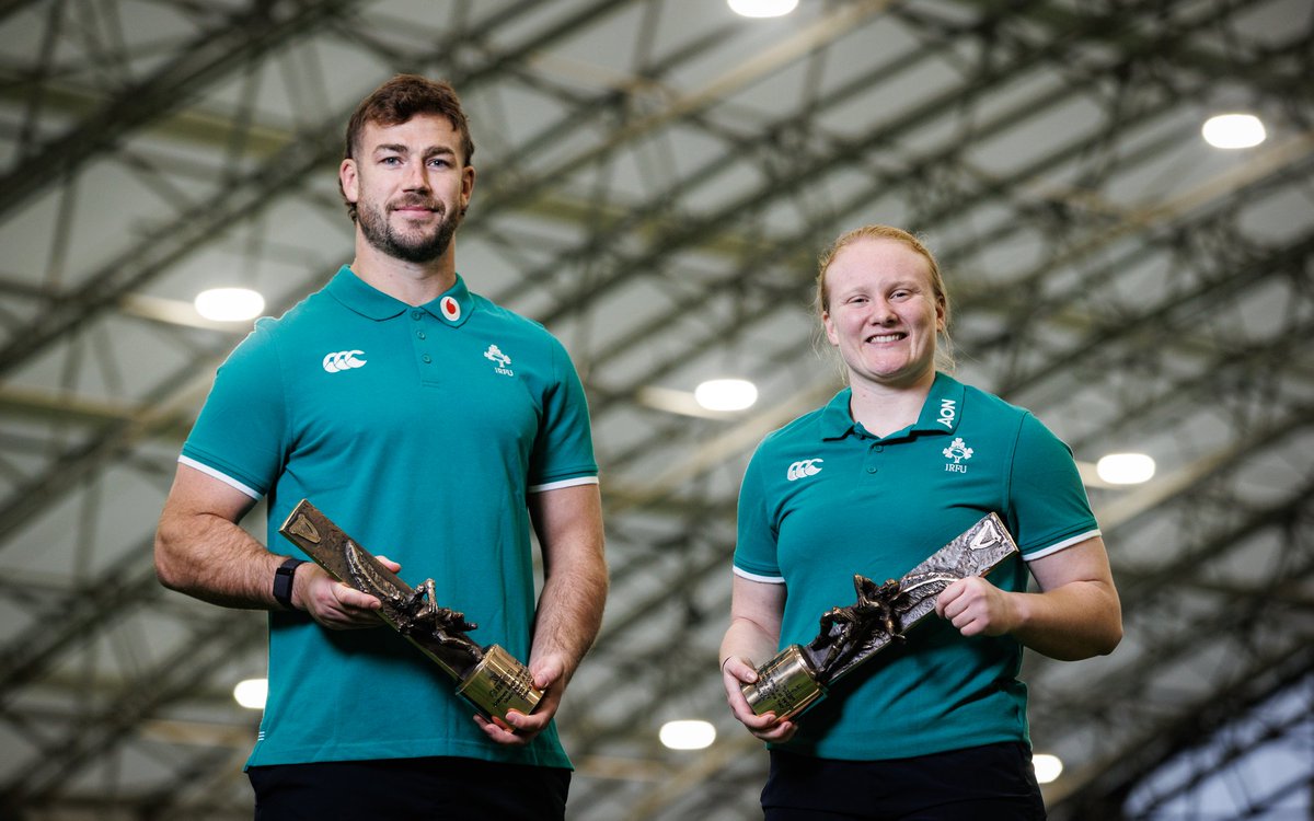 Caelan Doris and Aoife Wafer have been crowned Men's and Women’s XVs Player of the Year at the Guinness RWI Awards. The Ireland Senior men are our Dave Guiney Team of the Year winners. Zac Ward is Men's Sevens POTY, Amee Leigh Murphy Crowe wins the Women's 7s award
