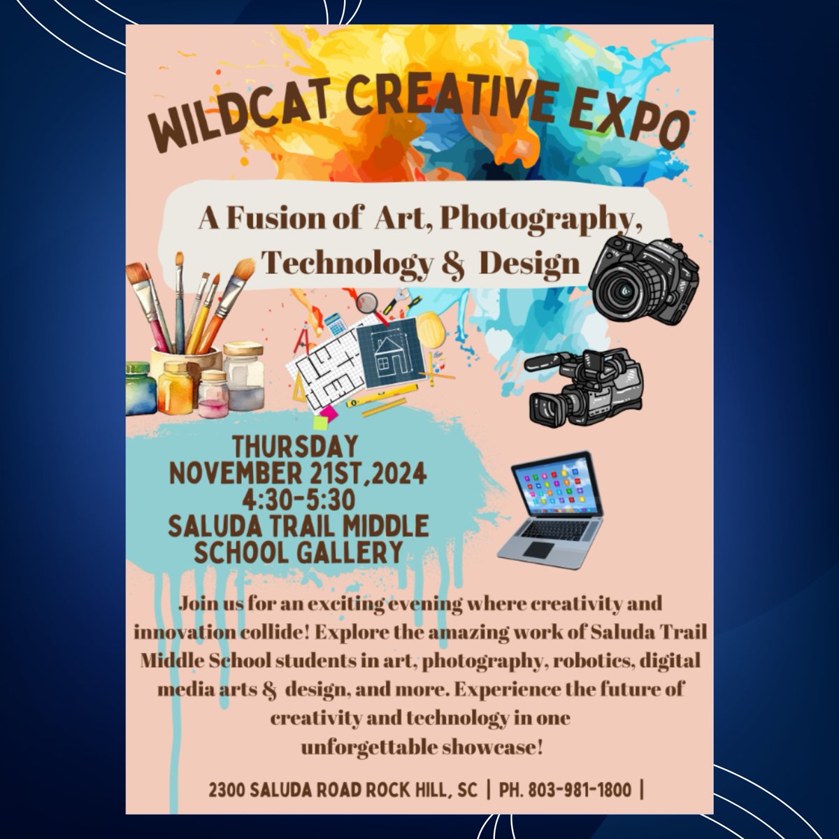 It's time for our Wildcat Creative Expo! Join us for an exciting evening. Explore, experience, and engage! Hope to see you at The Trail on Thursday, November 21 (THIS WEEK), 4:30 p.m. - 5:30 p.m. #thetrail #stmswildcats #saludatrailwildcats #saludatrailmiddleschool