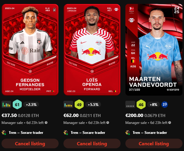 Trendemen's tweet photo. Retweet would mean a lot!💙

New names in the club!🙌

Can all be sold for 95% of the current floor-price.😌
Just send me a message/offer when you're interested, hope we can work something out.🥰

#sorare #soraretrader https://t.co/o3TVdMHLt2