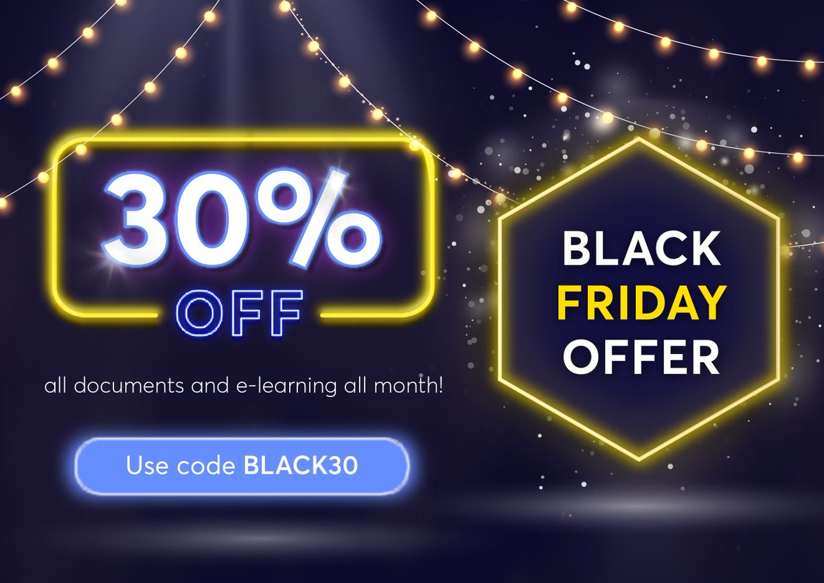 This Black Friday, we’ve got something special for you! Use the code BLACK30 to enjoy 30% off all documents and e-learning throughout the month. 

Don’t miss out—grab your resources here: 👇 

📃: eu1.hubs.ly/H0dS9zZ0
💻: eu1.hubs.ly/H0dS9cY0

#BlackFriday