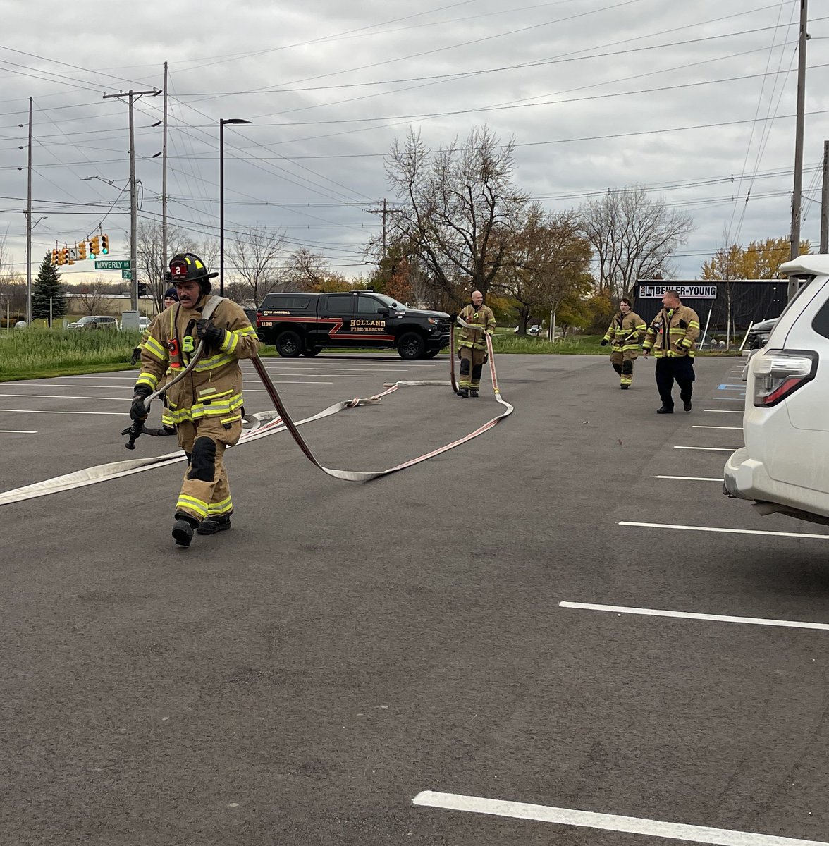 B Shift getting some reps in with horizontal hose stretches. These are necessary in many of our large commercial &amp; industrial buildings. The same tasks will be utilized in mid &amp; high rise structures.
