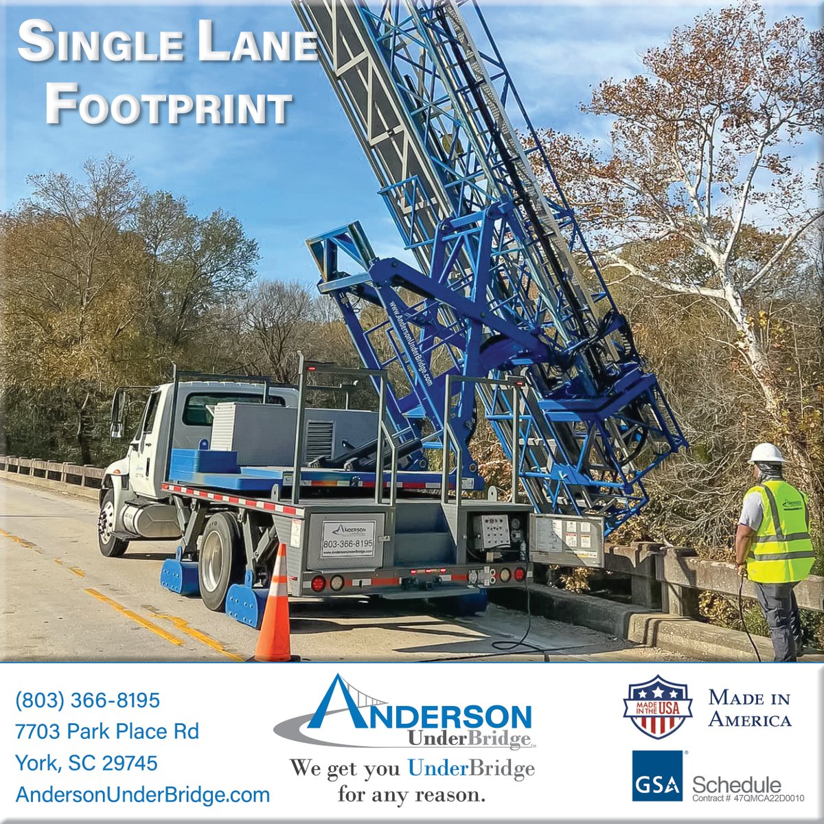 Anderson_UB's tweet image. From the moment we arrive, #AndersonUnderBridge is ready to work! Our #HydraPlatforms deploy in about ten minutes so crews can get to work quickly. And our extendable platform allows your team to spread out, work together, and finish tasks sooner. #UnderBridgeAccess
