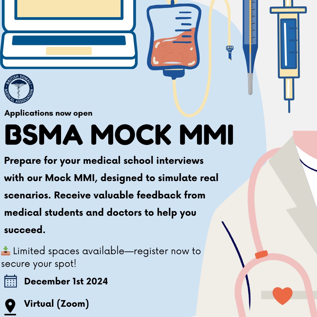 🚨 Calling all aspiring medical students! 🚨

The BSMA is hosting a Mock Virtual MMI session to help you prepare for your med school interviews. 

Limited spaces available—sign up now to avoid missing out!

docs.google.com/forms/d/11Px26…