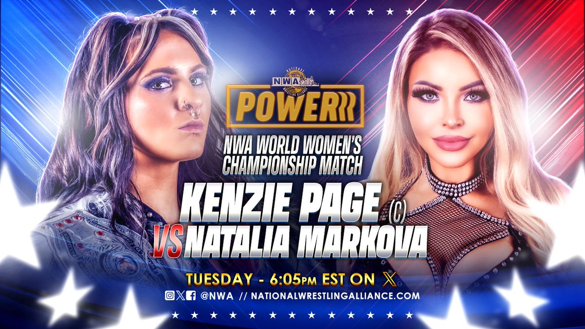 The NWA World Women's Championship is on the line TONIGHT on #NWAPowerrr as <a href="/KenziePaige_1/">Kenzie Paige</a> defends against <a href="/RealNMarkova/">Natalia Markova</a>!! 

WHO will walk away holding 'The Burke?'

Don't miss out tonight at 6:05 EST right here on X!