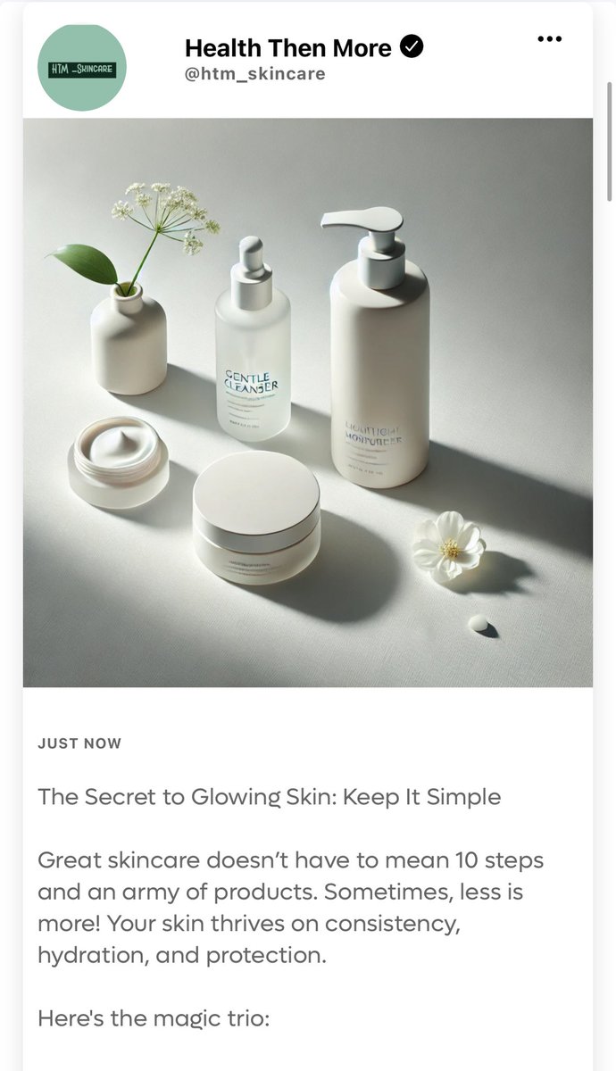 Great skincare doesn’t have to mean 10 steps and an army of products. Sometimes, less is more! Your skin thrives on consistency, hydration, and protection. 

Do you have a skin care question? Please ask in the comments on the HealthThenMore App💚💚💚

To read more:
